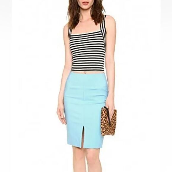 L'AGENCE BLUE SLIT-FRONT STRETCH PENCIL A-LINE CASUAL SKIRT SIZE 2 - Picture 2 of 10